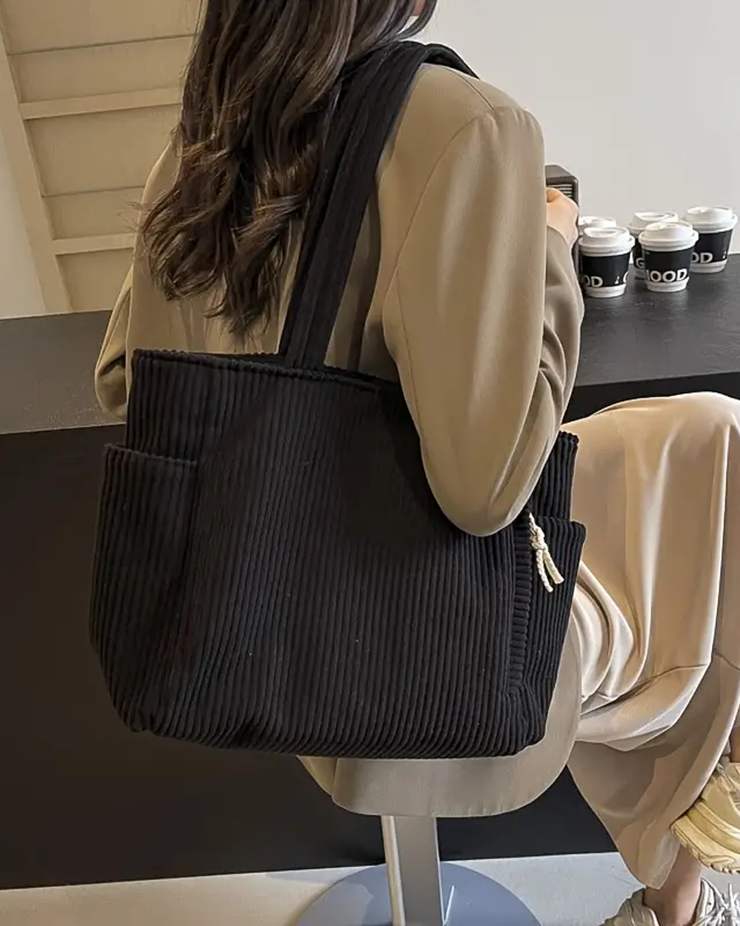 Tilda – Shopper acanalado con cordón