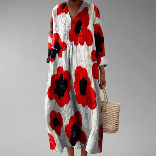 Barbara™ | Vestido largo de algodón con estampado de amapolas Kühner