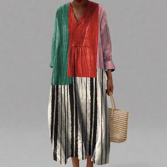 Karin™ | Vestido maxi a rayas con diseño de bloques de color