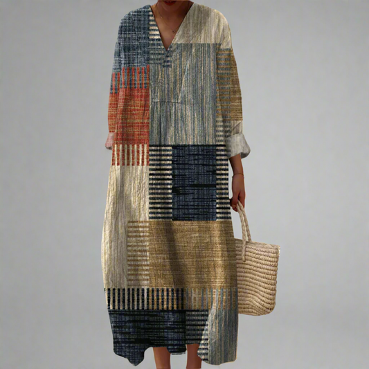 Harriet™ | Vestido maxi casual de estilo patchwork en tonos tierra