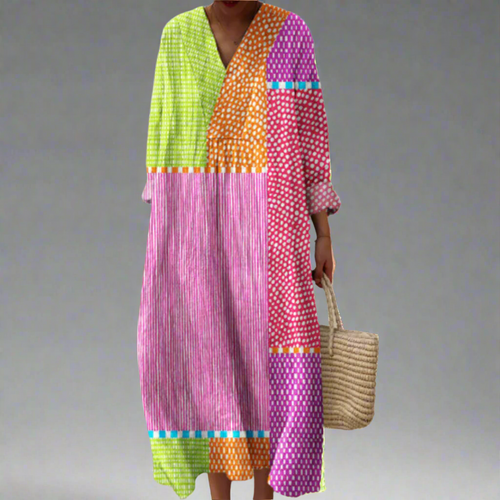 Rubí™ | vestido largo con patchwork y lunares