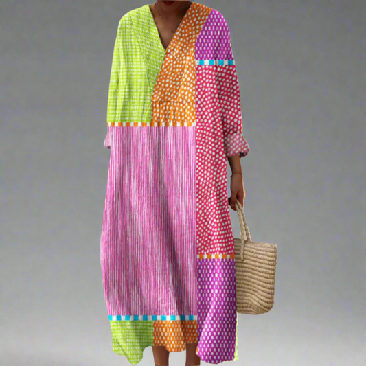 Rubí™ | vestido largo con patchwork y lunares