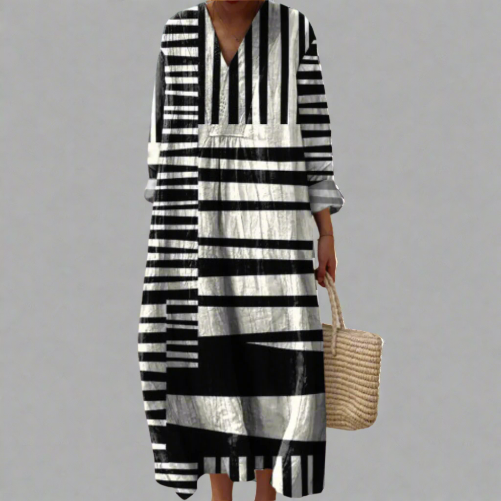 Lydia™ | Vestido largo fluido con rayas monocromáticas