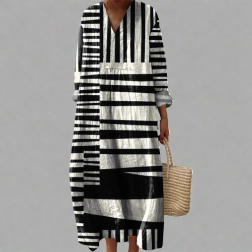 Lydia™ | Vestido largo fluido con rayas monocromáticas