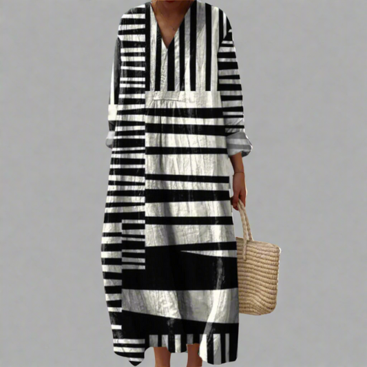 Lydia™ | Vestido largo fluido con rayas monocromáticas