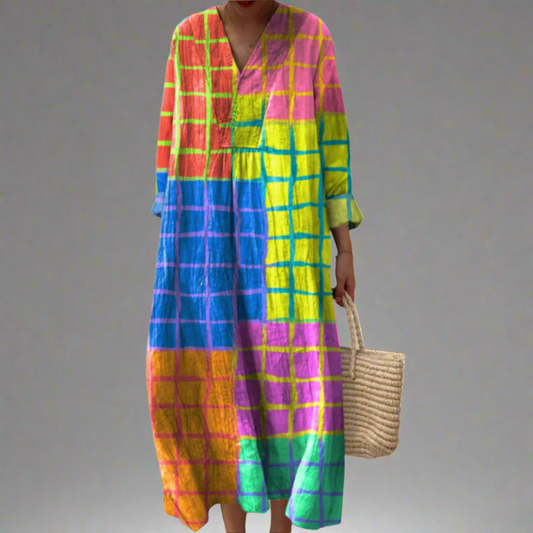 Leona™ | Vestido maxi con vibrante estampado de cuadros