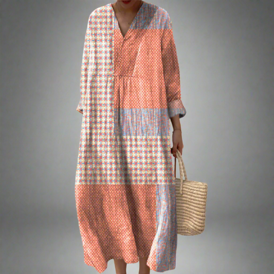 Nora™ | Vestido midi de patchwork con estampado de corales y estrellas