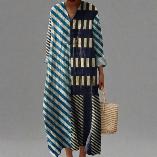 Martha™ | Vestido recto de parches a rayas y moderno
