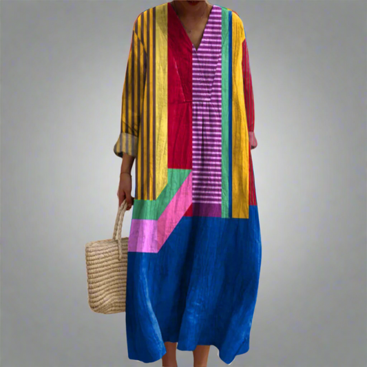 Ruth™ | Vestido largo vaporoso con diseño en bloques de color