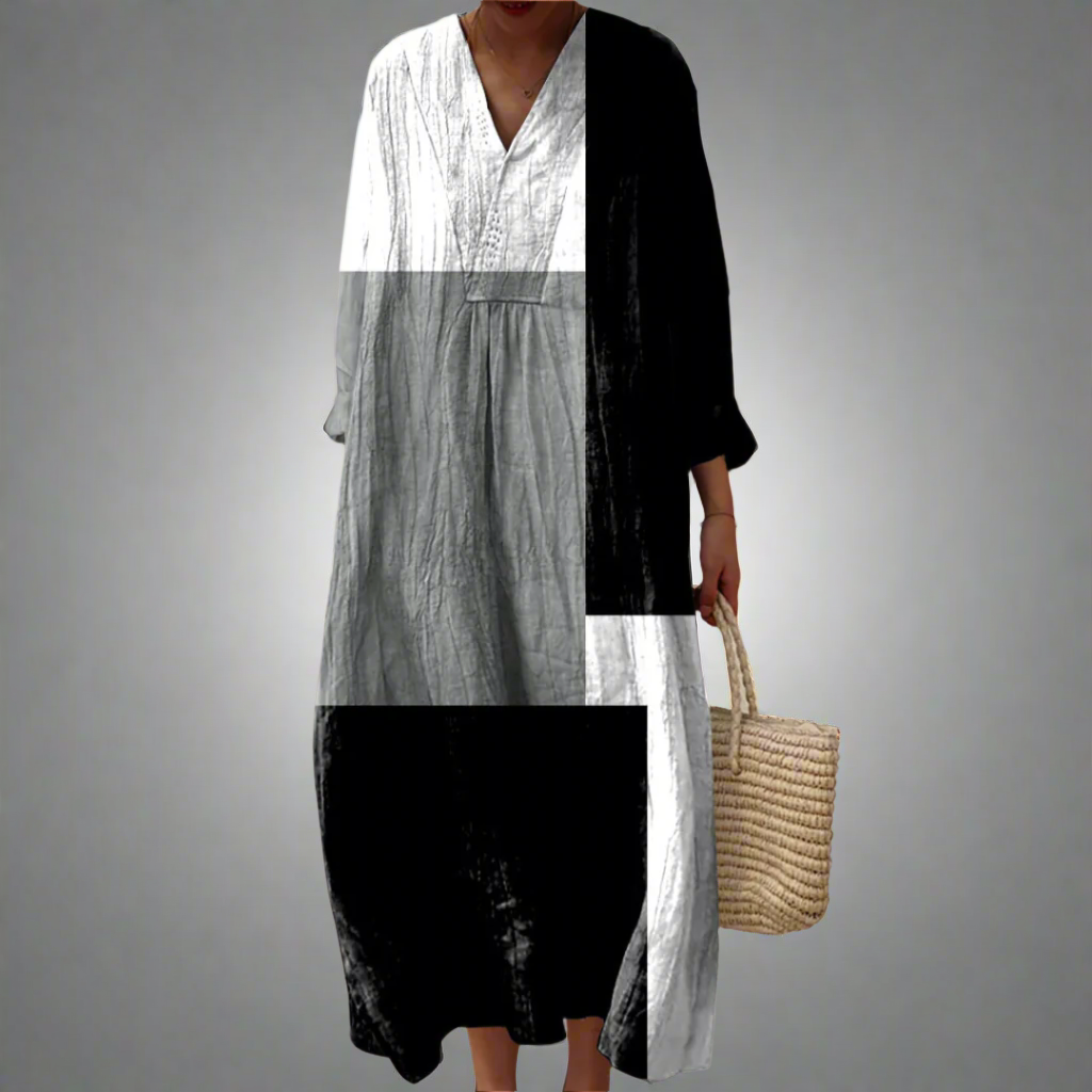 Colette™ | Vestido largo de patchwork abstracto