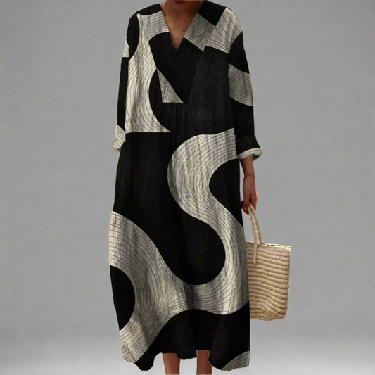 Claudine™ | Vestido largo fluido abstracto