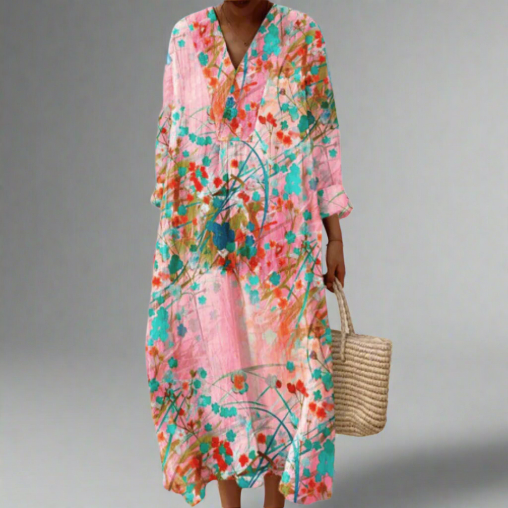 Lana™ | Vestido largo de flores en suave tono rosa