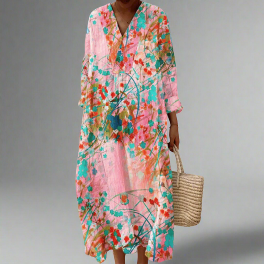 Lana™ | Vestido largo de flores en suave tono rosa