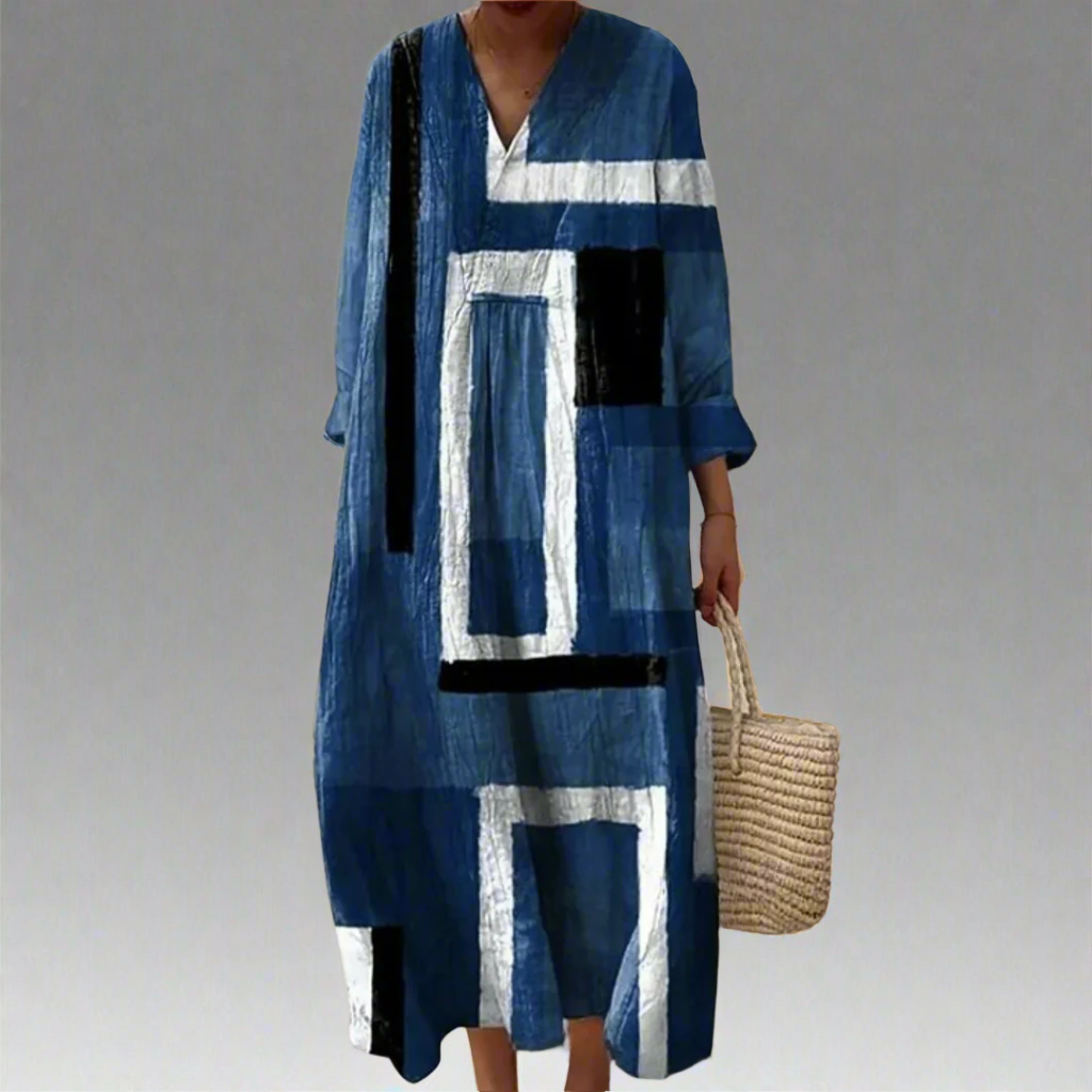 Monique™ | Vestido maxi suelto y abstracto en azul marino