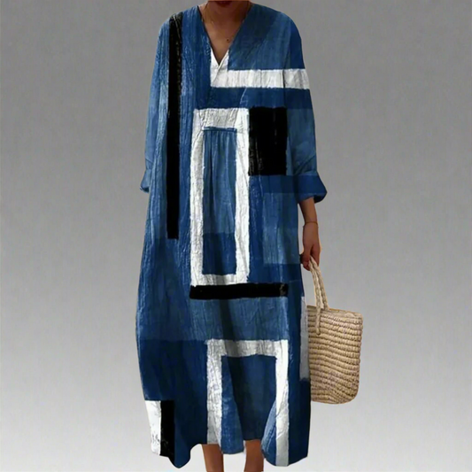 Monique™ | Vestido maxi suelto y abstracto en azul marino