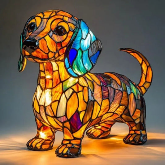 Lámpara de dachshund con vidrieras